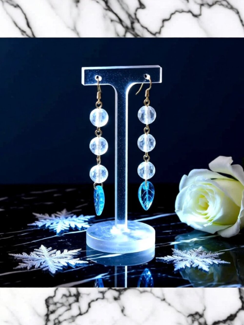 Winter Sparkle! Glass Leaf Drop Earrings | Festive Holiday Gift & Party Dangles
